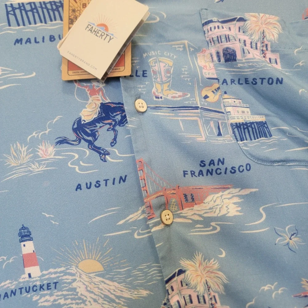 NEW Faherty Kona Camp Limited Tour Print Shirt Viscose Men XXL Resort Wear Beach
